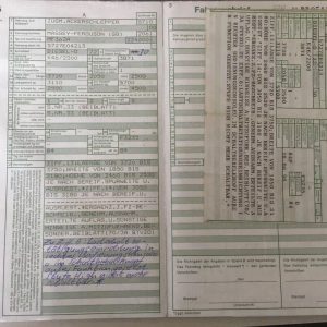Massey Ferguson 362A Traktor Fahrzeugbrief Datenblatt Fahrzeugdaten Sammlerstück